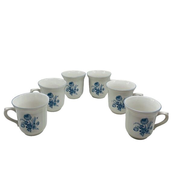 Set of 6 VTG Brick Oven Stoneware Blue White Floral Jardin Bleu Mug Cup Cottage - Picture 3 of 15